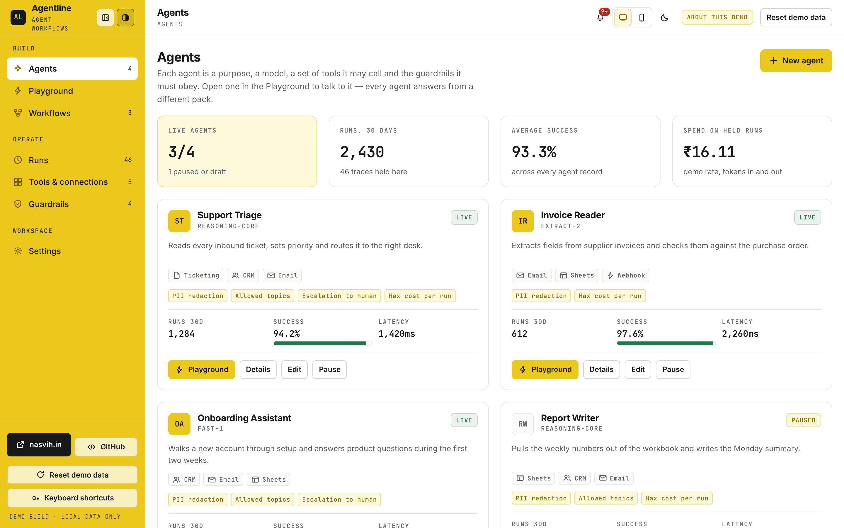 Agentline — a screenshot of the ai & automation dashboard