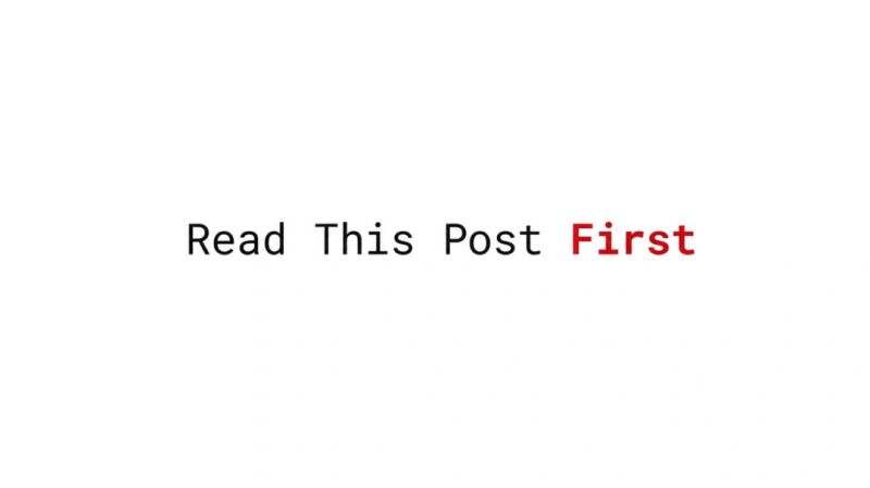 A plain white title card with the words 'Read This Post First' set in a monospace typeface, the last word in red.